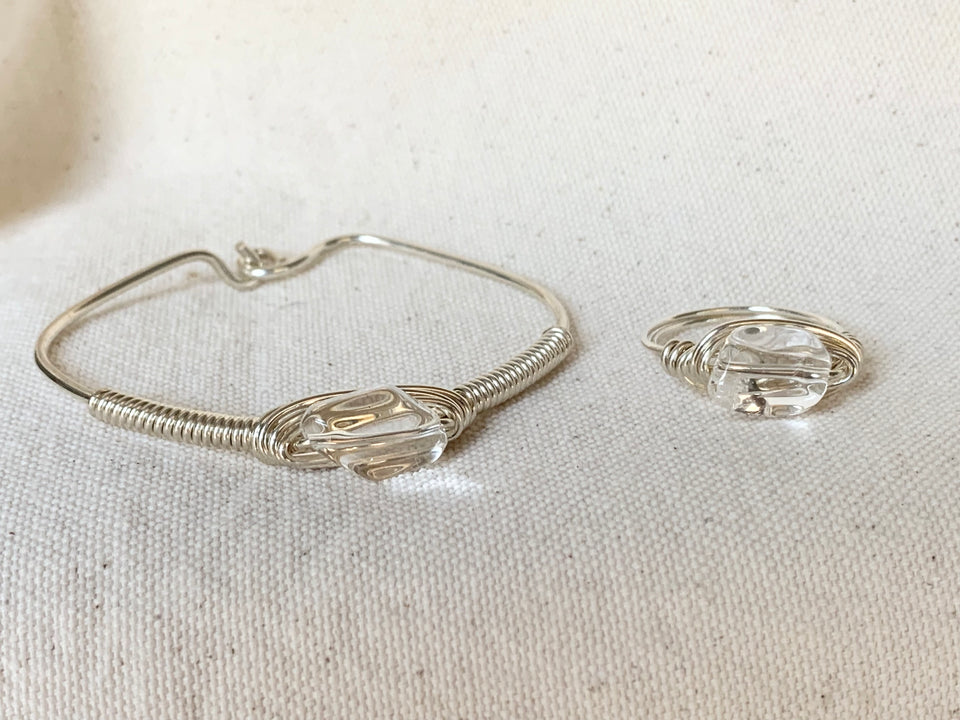 Clear quartz small bracelet in sterling silver