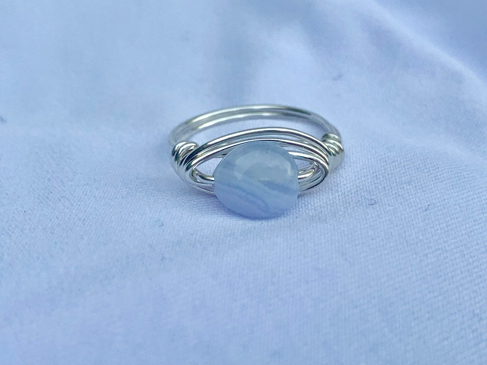 Blue chalcedony sterling silver ring