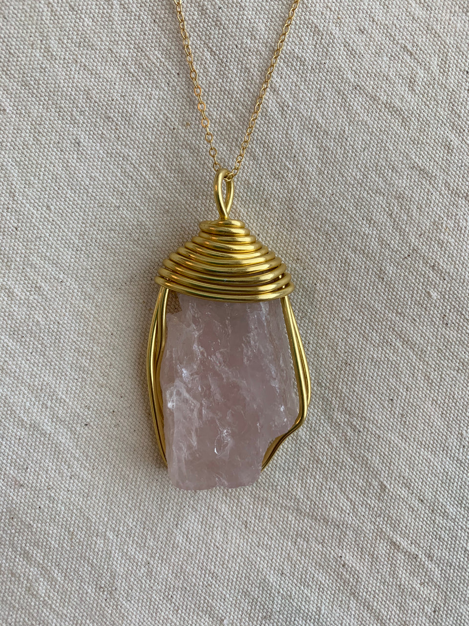 Raw rose quartz large necklace
