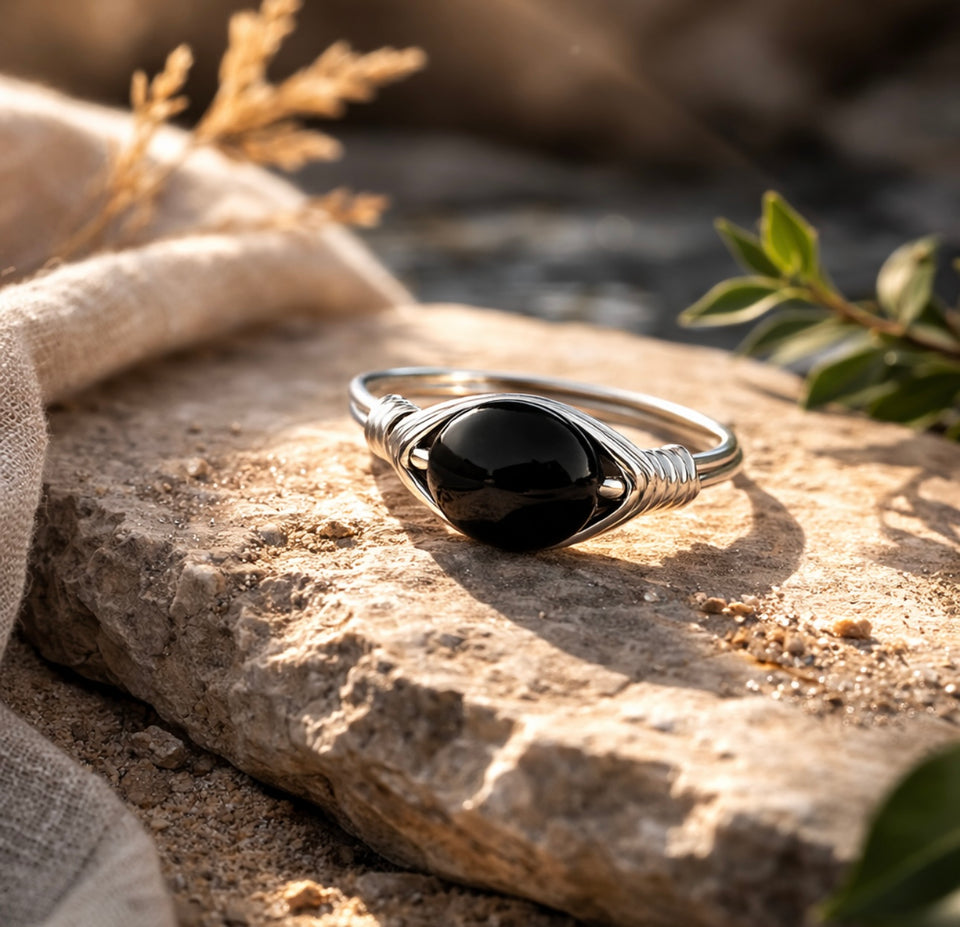Onyx sterling silver ring