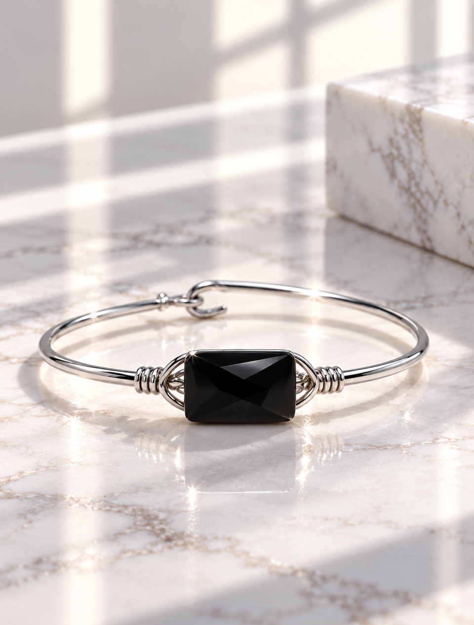 Black agate 925 Sterling silver bracelet