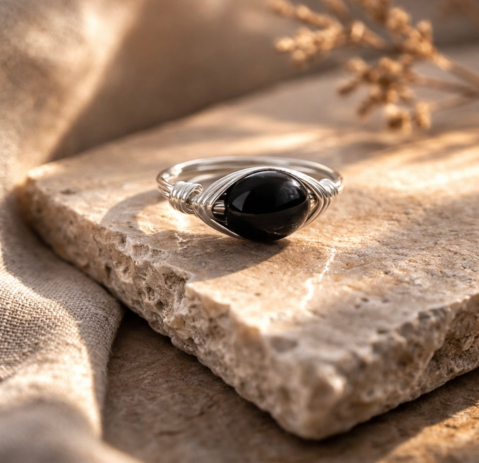 Onyx sterling silver ring