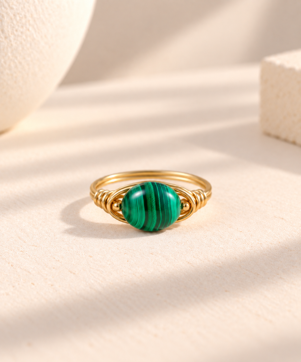 Malachite ring, oval shape gemstone