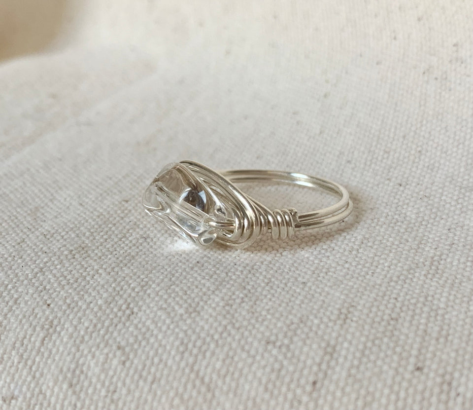 Clear quartz sterling silver ring