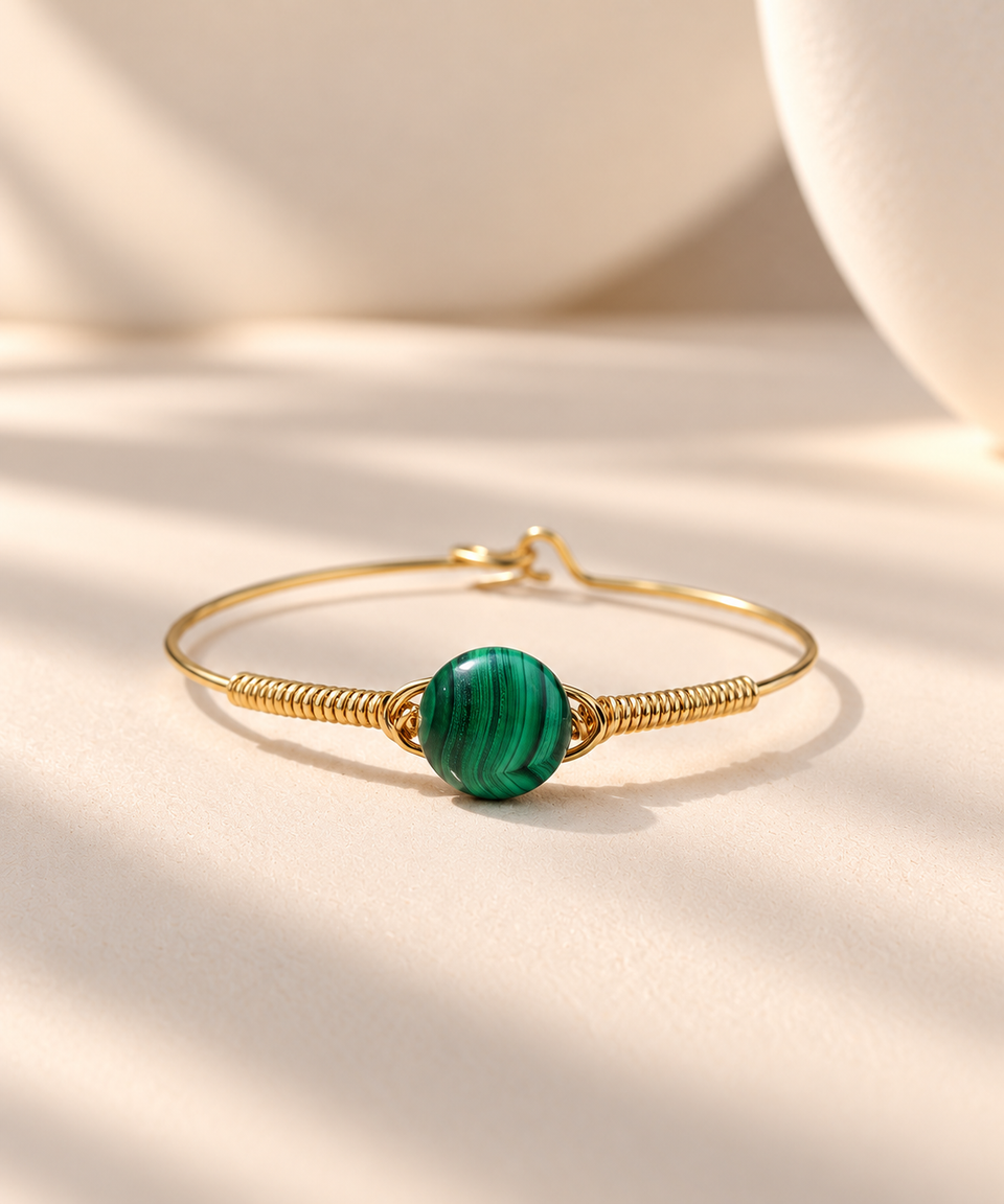 Malachite small bracelet, round shape gemstone