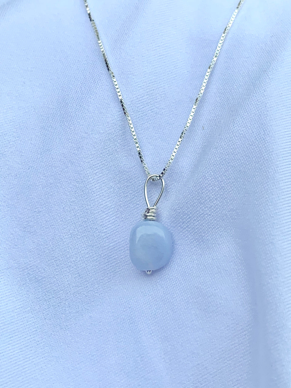 Blue chalcedony sterling silver necklace