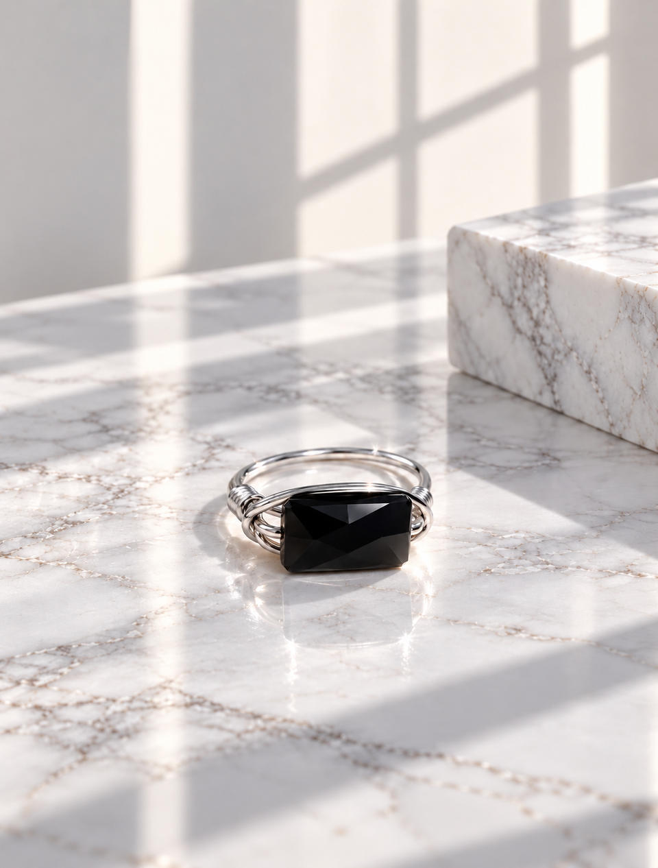 Black agate 925 Sterling Silver ring