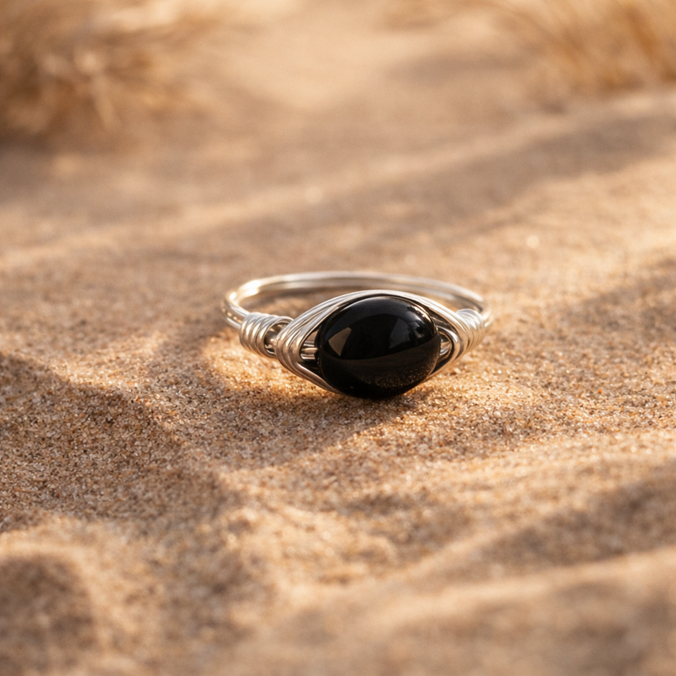 Onyx sterling silver ring
