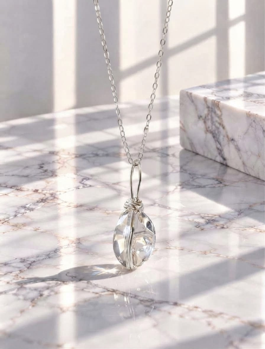 Clear quartz necklace sterling silver